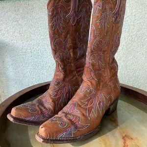 Rainbow Embroidered Leather Cowboy Boots
